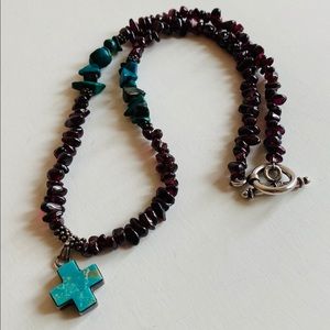 Vintage Sterling Silver Turquoise Garnet Necklace